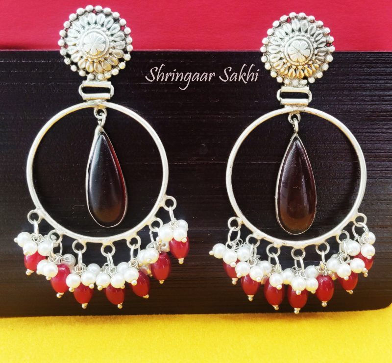 Red Vani Silver Oxidised Earring