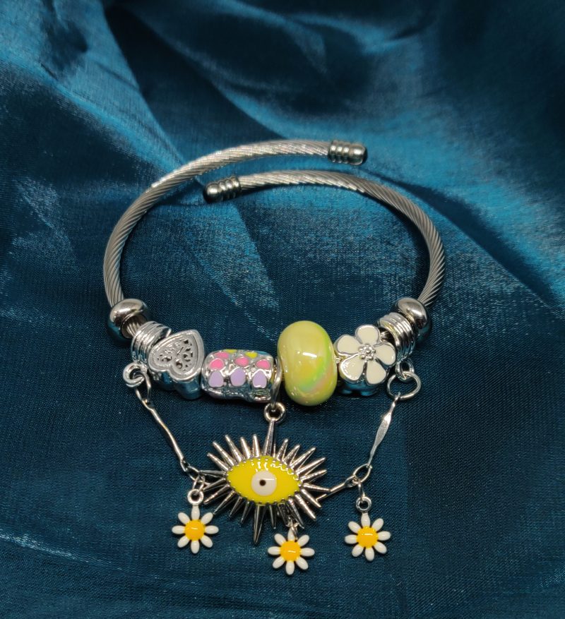 Silver Charm Bracelet With Yellow Evil Eye - Image 2