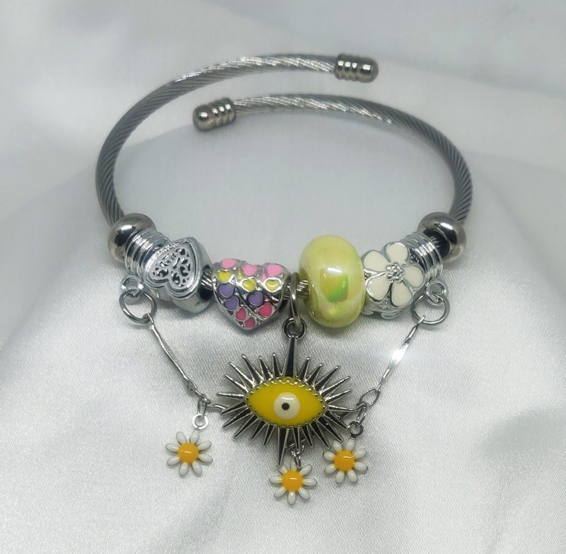 Silver Charm Bracelet With Yellow Evil Eye - Image 3