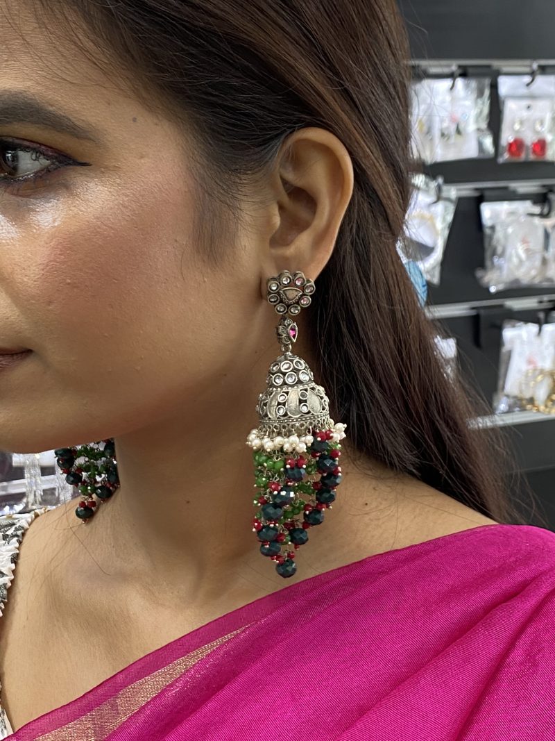 Green Maroon Priya Oxidised Earring - Image 2