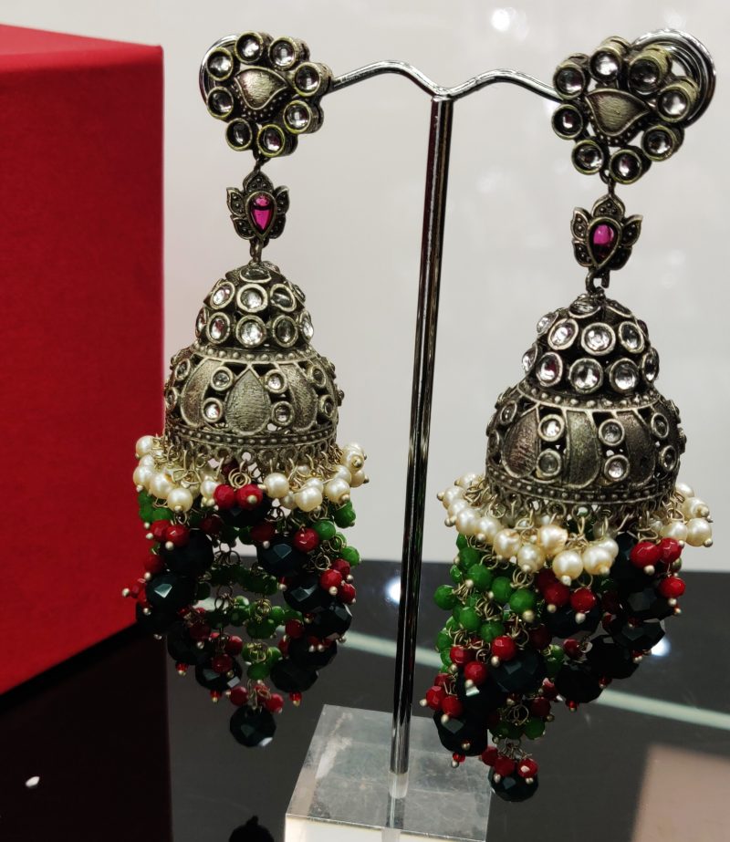 Green Maroon Priya Oxidised Earring - Image 3