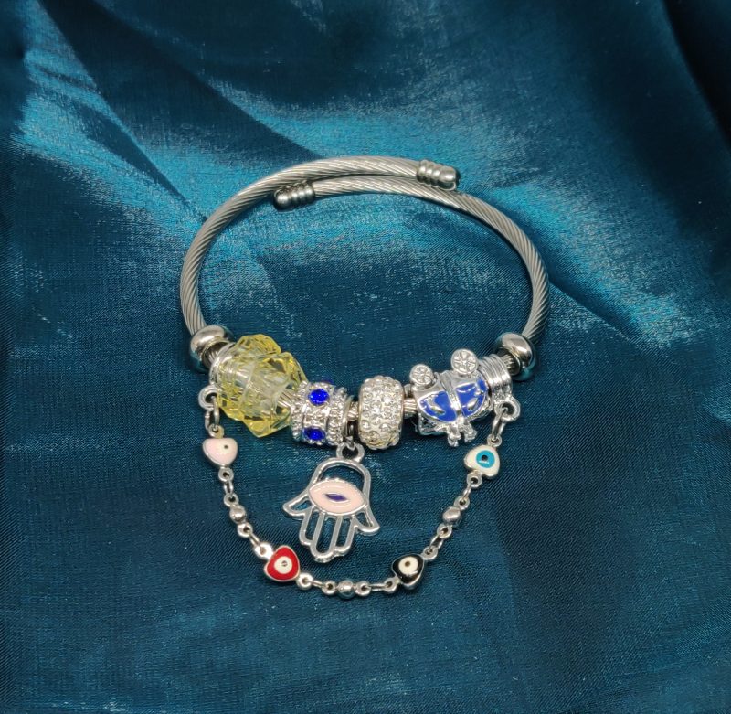 Silver Charm Bracelet With Hand Evil Eye - Image 3