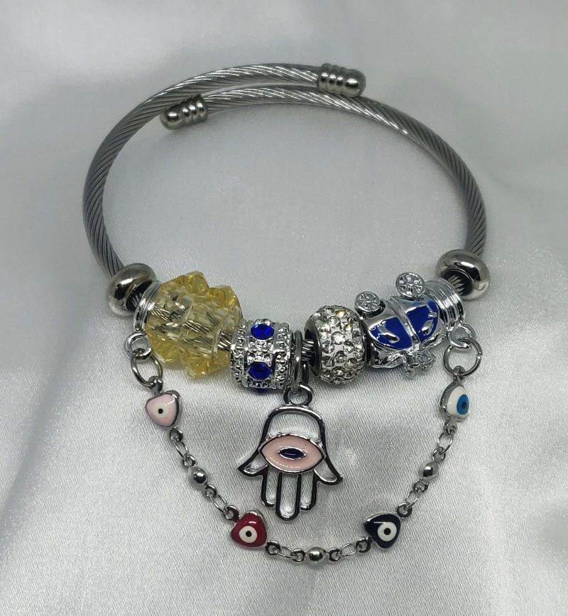 Silver Charm Bracelet With Hand Evil Eye - Image 4