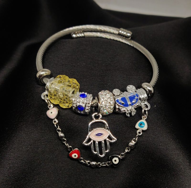 Silver Charm Bracelet With Hand Evil Eye - Image 5