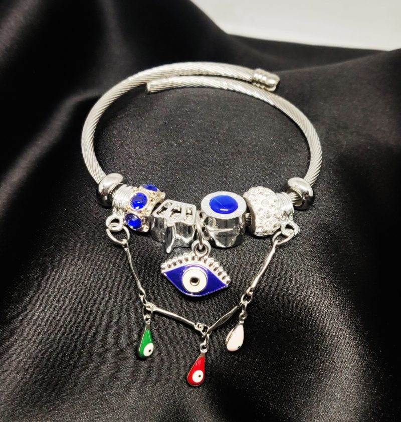 Silver Charm Bracelet With Blue Evil Eye - Image 3