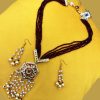Anvita Maroon Beads Mala with Kundan Pendant
