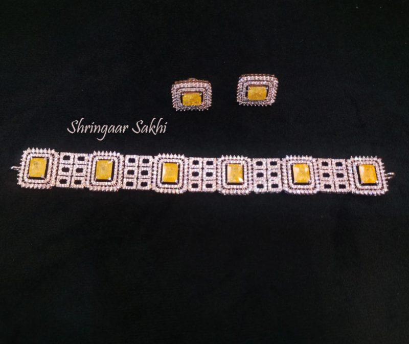 Yellow Urmi American Diamond Set