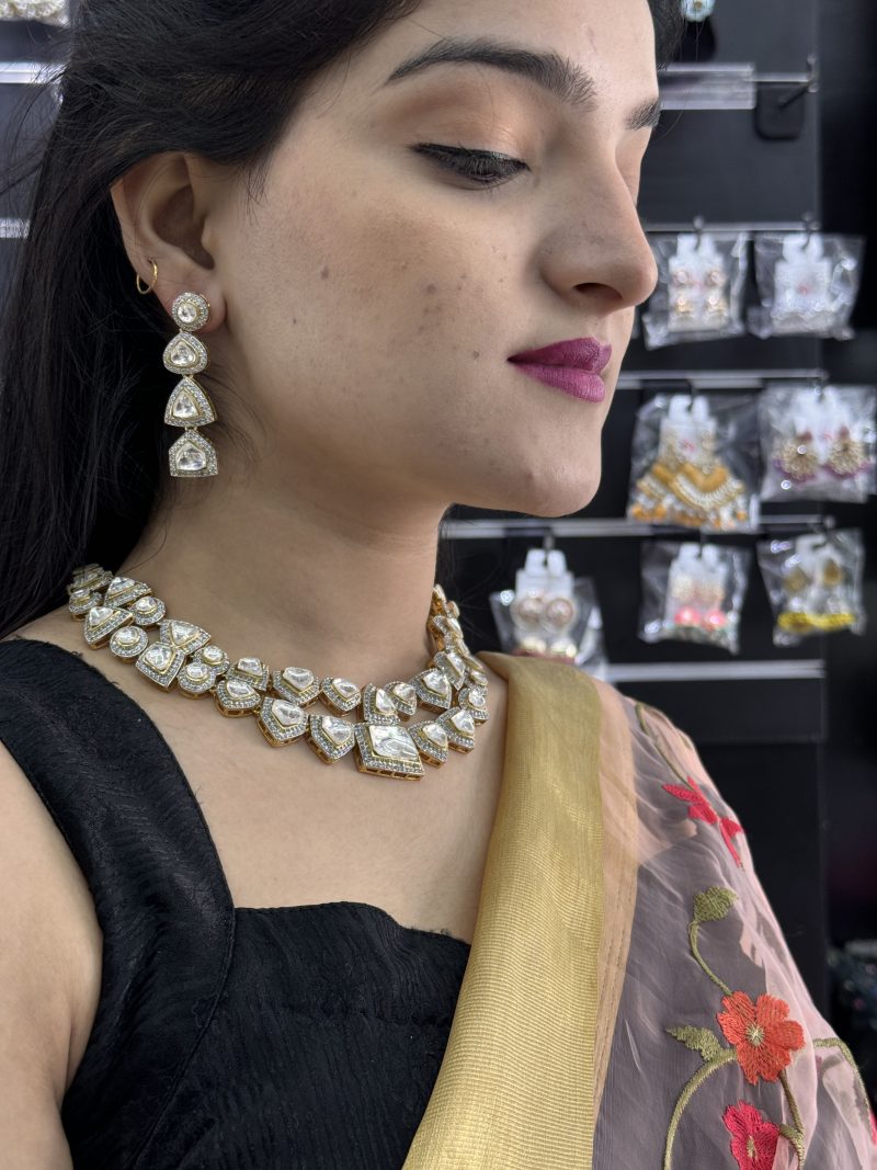 Silver Chandrika Pachi Kundan Necklace Set