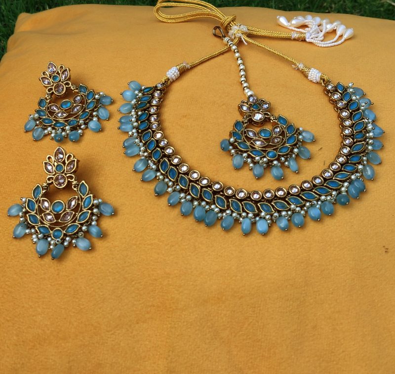 Cyan Sanaya Kundan Combo Set - Image 2