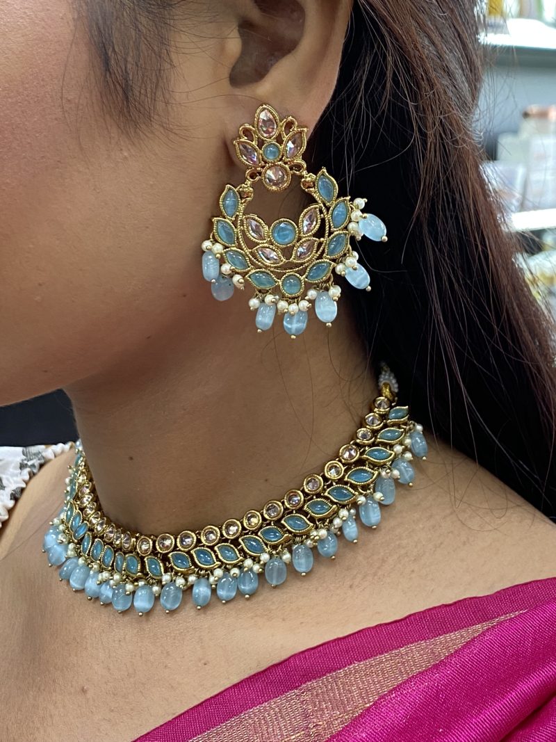 Cyan Sanaya Kundan Combo Set - Image 3