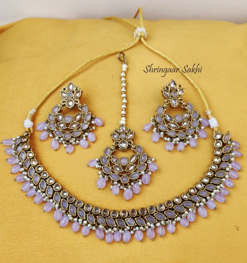 Lavender Sanaya Kundan Combo Set