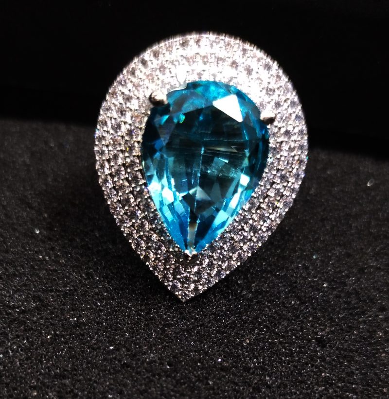 Cyan Silver Drona AD Finger Ring