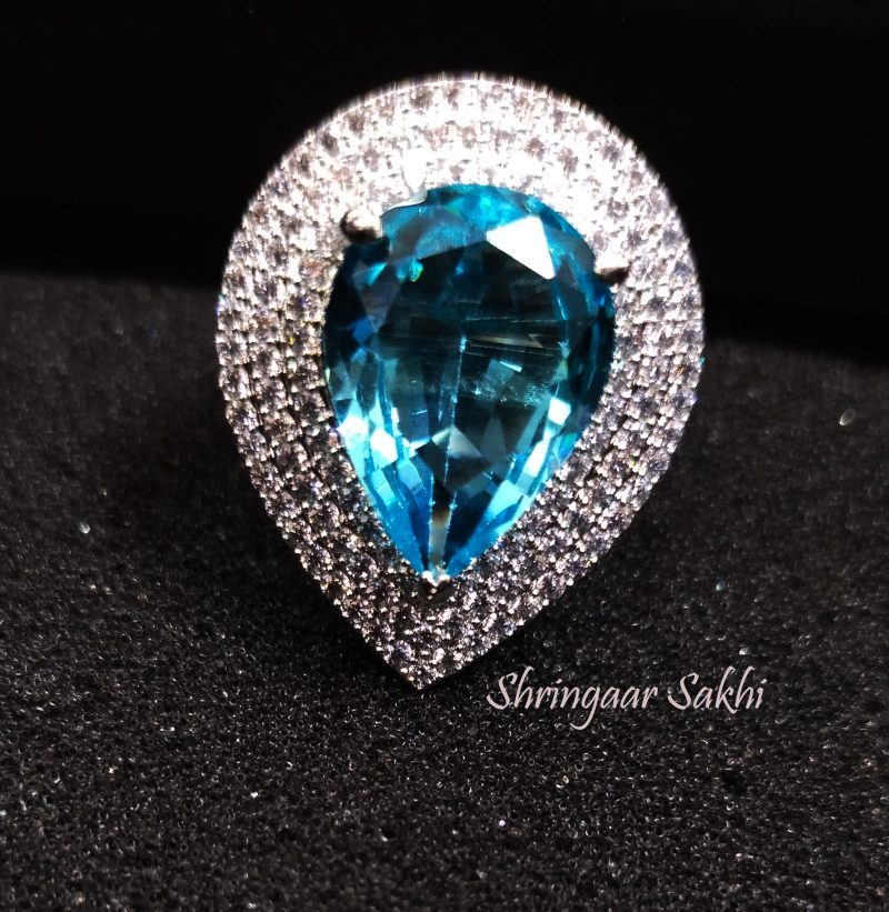 Cyan Silver Drona AD Finger Ring - Image 3