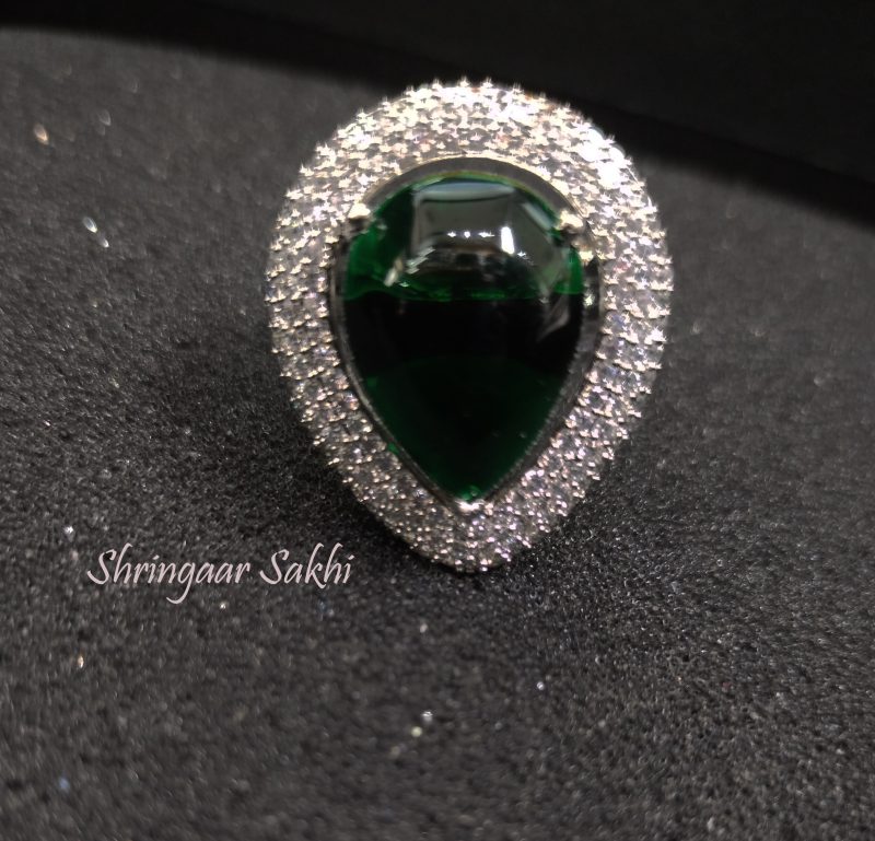 Bottel Green Silver Drona AD Finger Ring