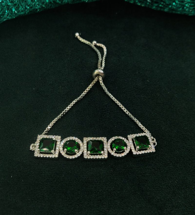 Silver Green Chain Bracelet - Image 3