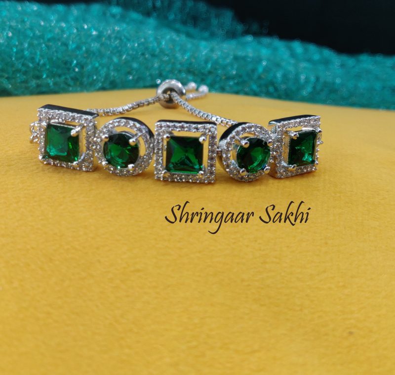 Silver Green Chain Bracelet