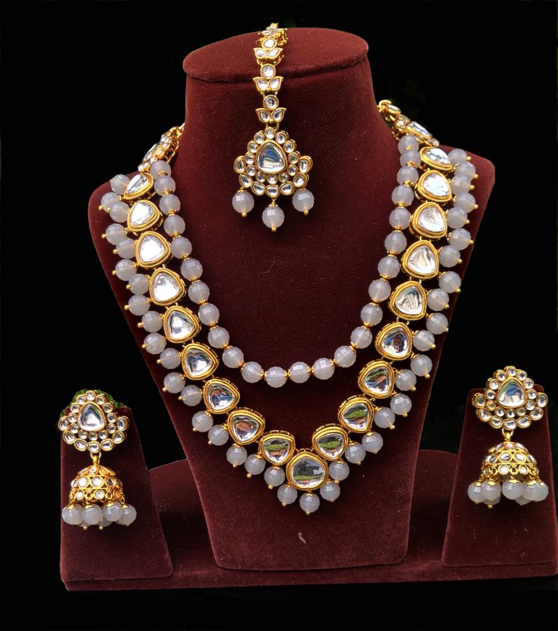 Grey Adira Pearl Kundan Set - Image 3