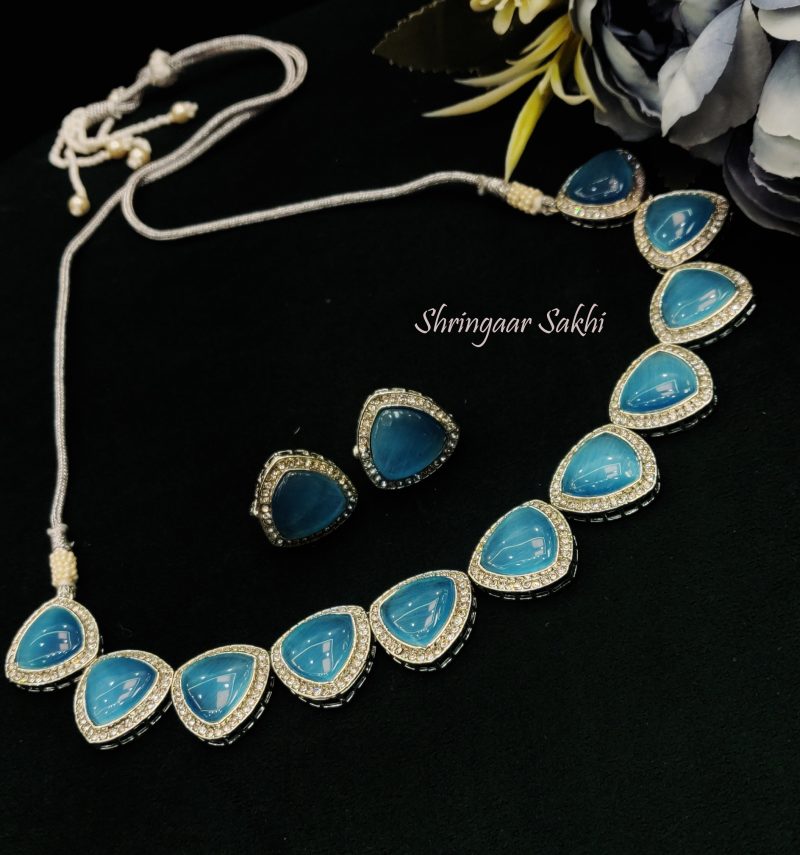 Sky Blue Yana AD Necklace Set - Image 3