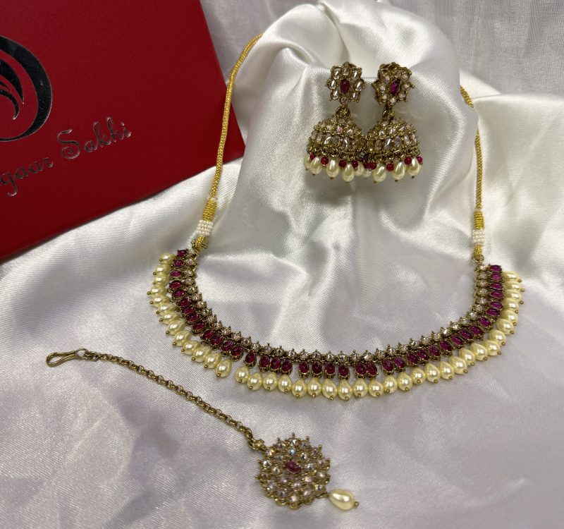 Rani Pink Golden Riya Combo Set