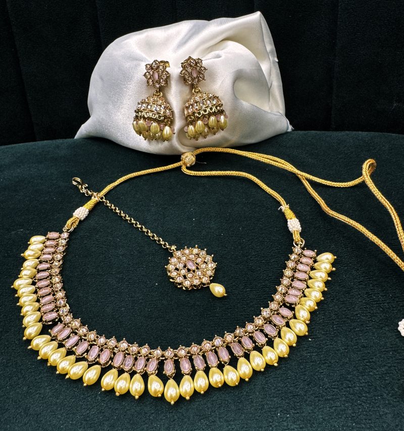 Baby Pink Golden Riya Combo Set