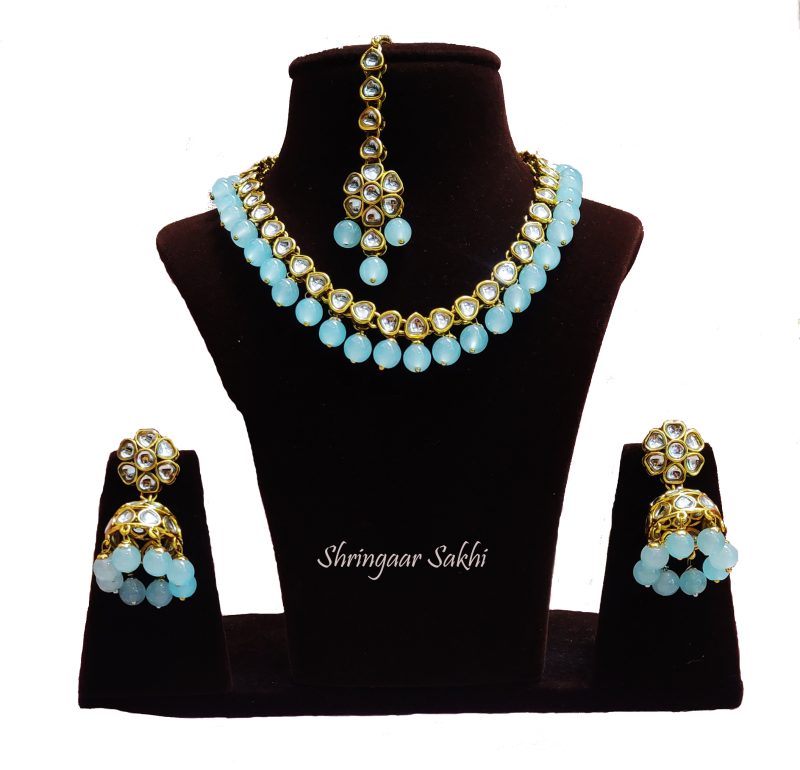 Baby Blue Dhriti Kundan Combo Set