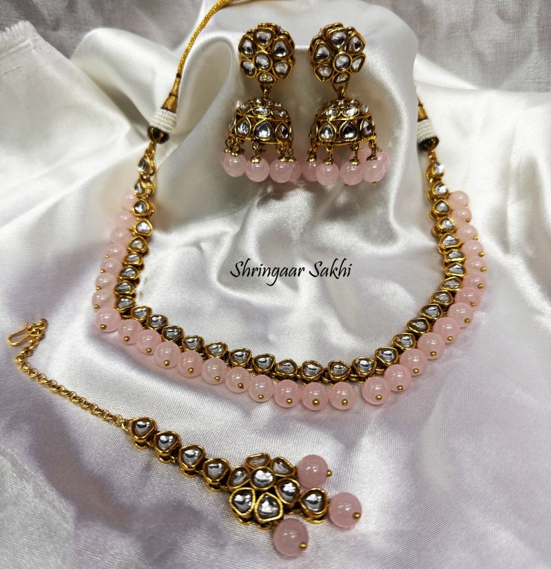 Baby Pink Dhriti Kundan Combo Set