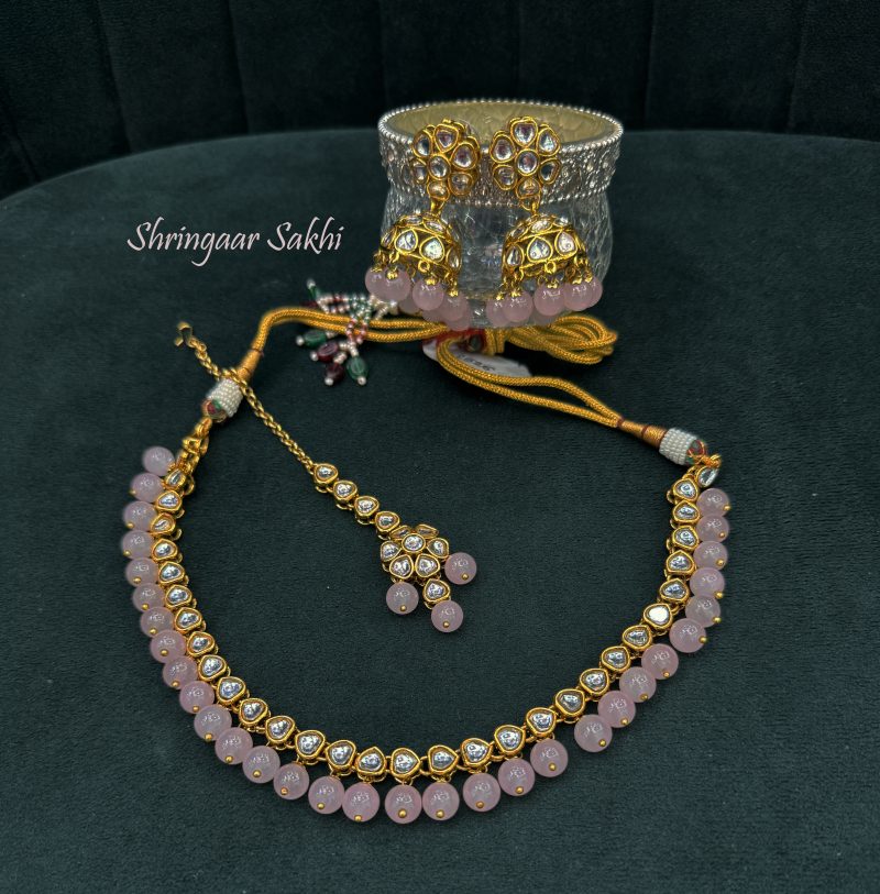 Baby Pink Dhriti Kundan Combo Set - Image 3