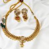 Golden Matte Finish Silver Stone Choker Set