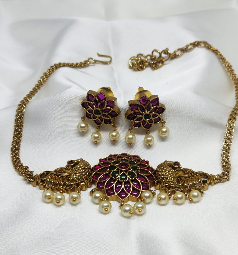 Ruby Golden Matte Finish Choker Set - Image 3