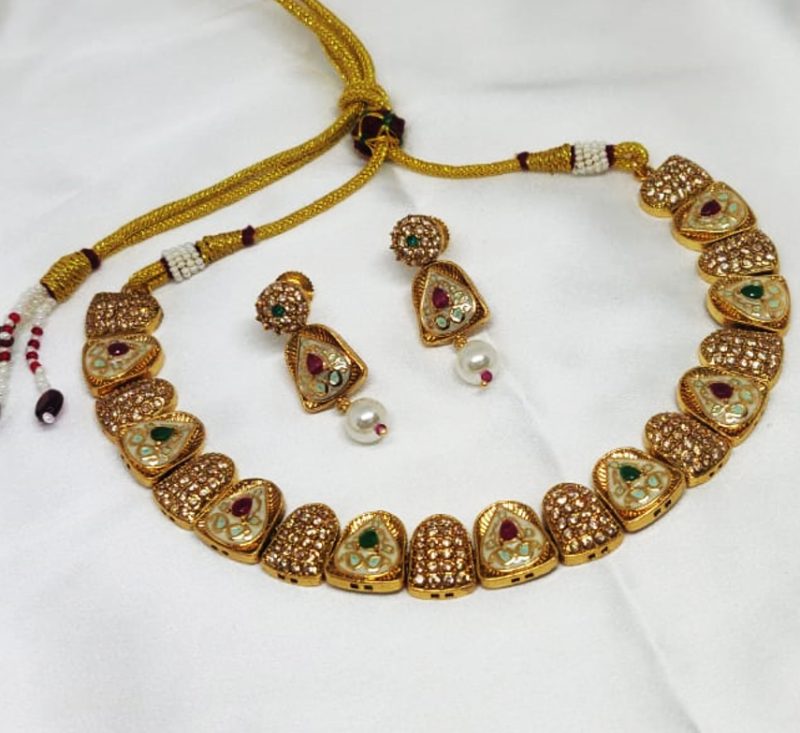 Golden AD Meenakari Work Choker Set - Image 4
