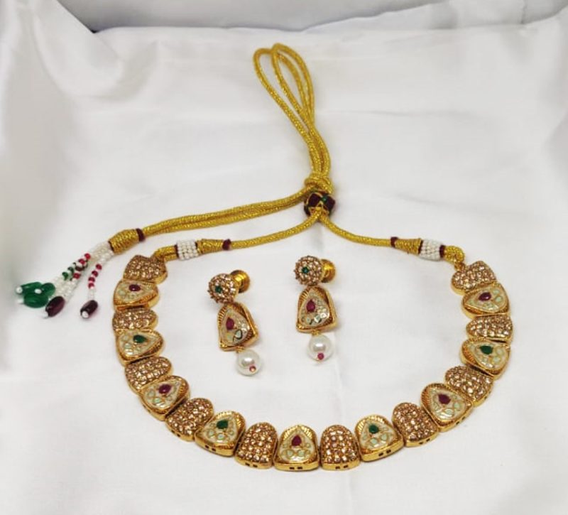 Golden AD Meenakari Work Choker Set - Image 5