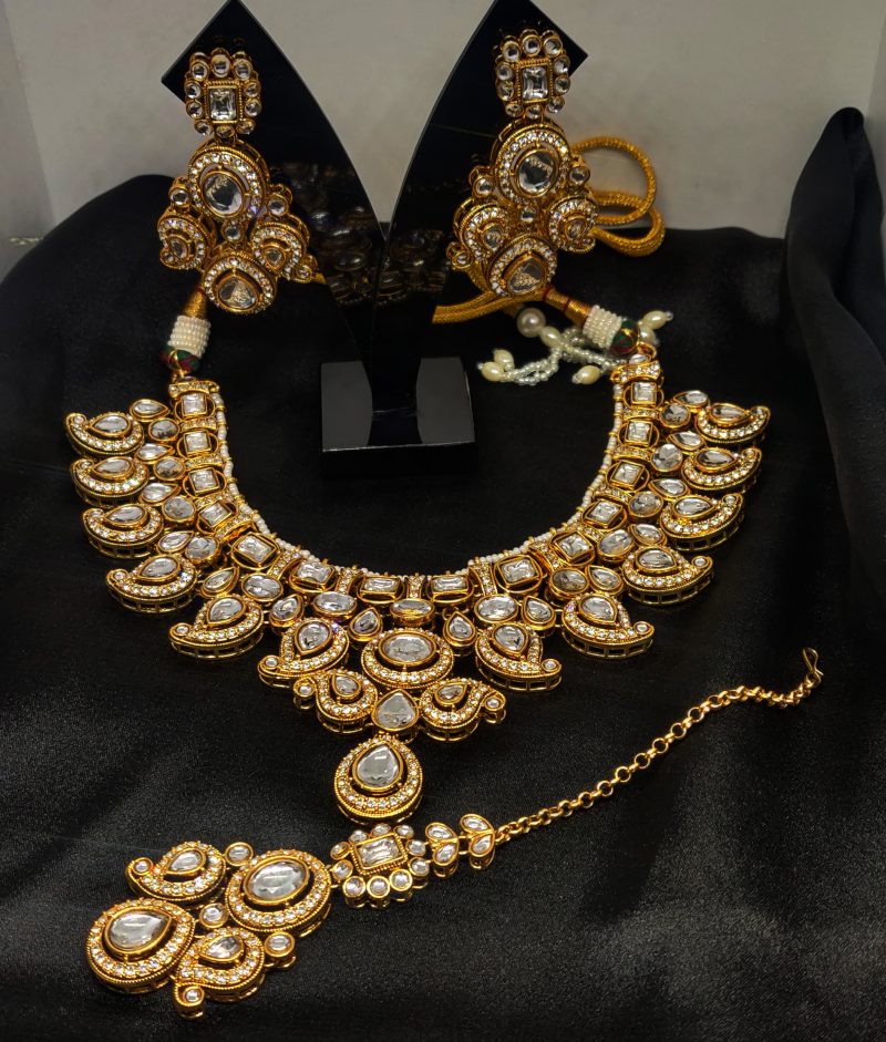 Golden Kundan AD Combo Necklace Set - Image 2