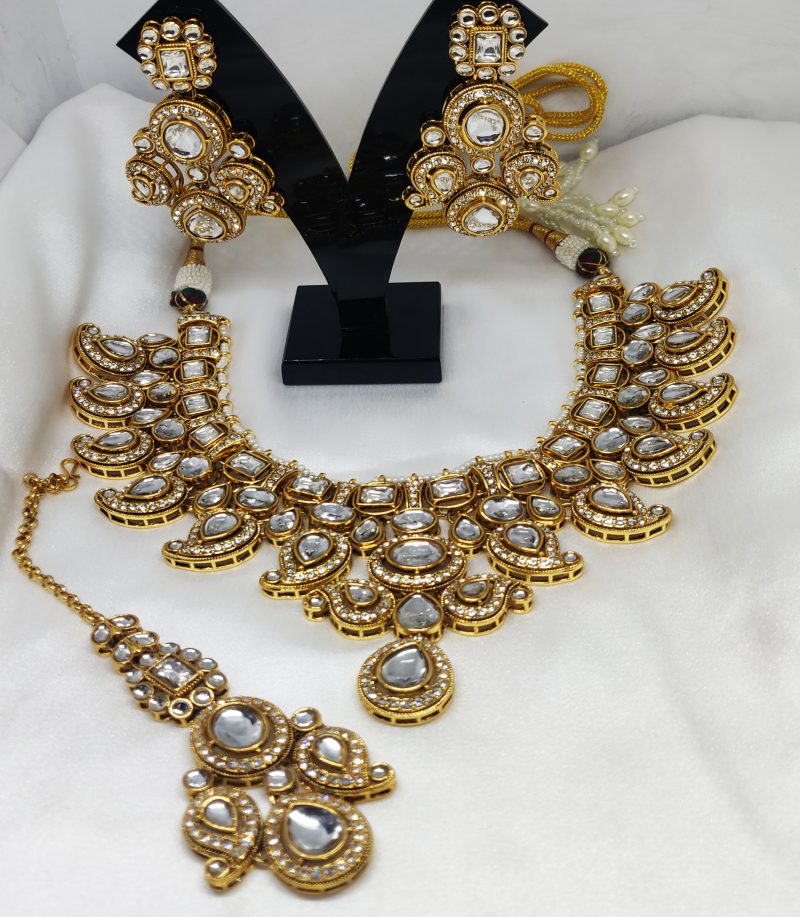 Golden Kundan AD Combo Necklace Set - Image 4