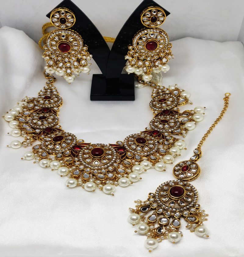 Golden Maroon Kundan Combo Set - Image 2