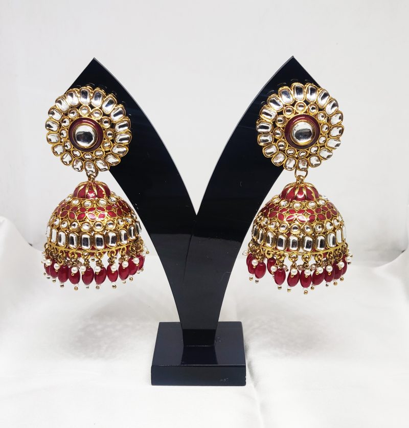 Golden Maroon Kundan Jhumki