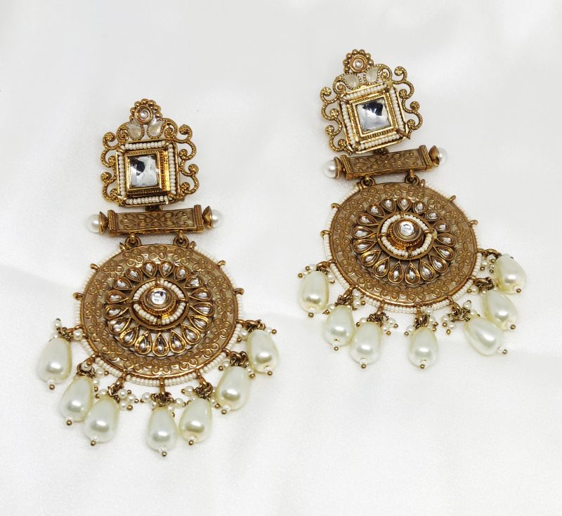Golden White Brass Earring - Image 2