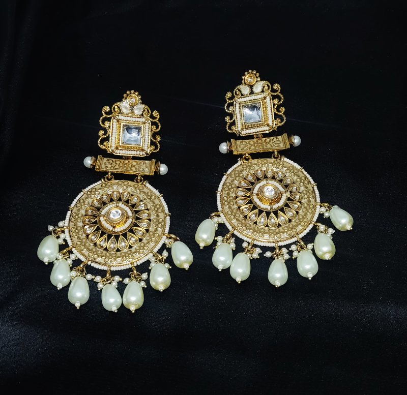 Golden White Brass Earring - Image 3