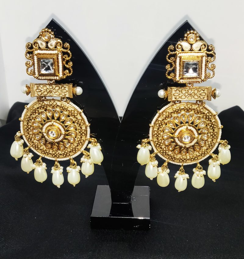 Golden White Brass Earring