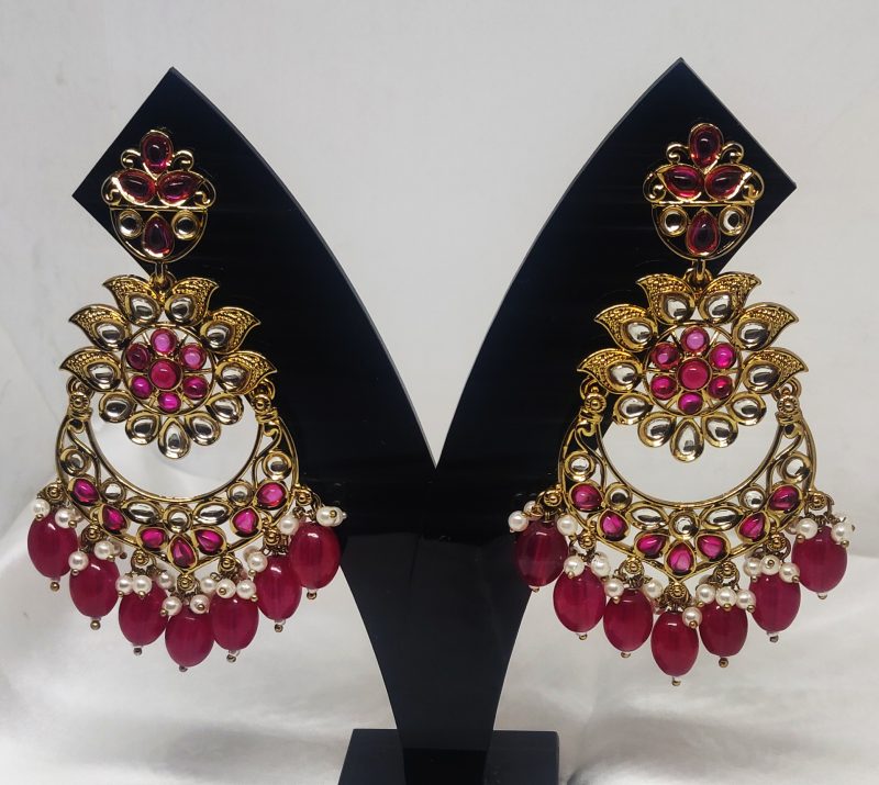 Golden Rani Pink Chandbali - Image 3