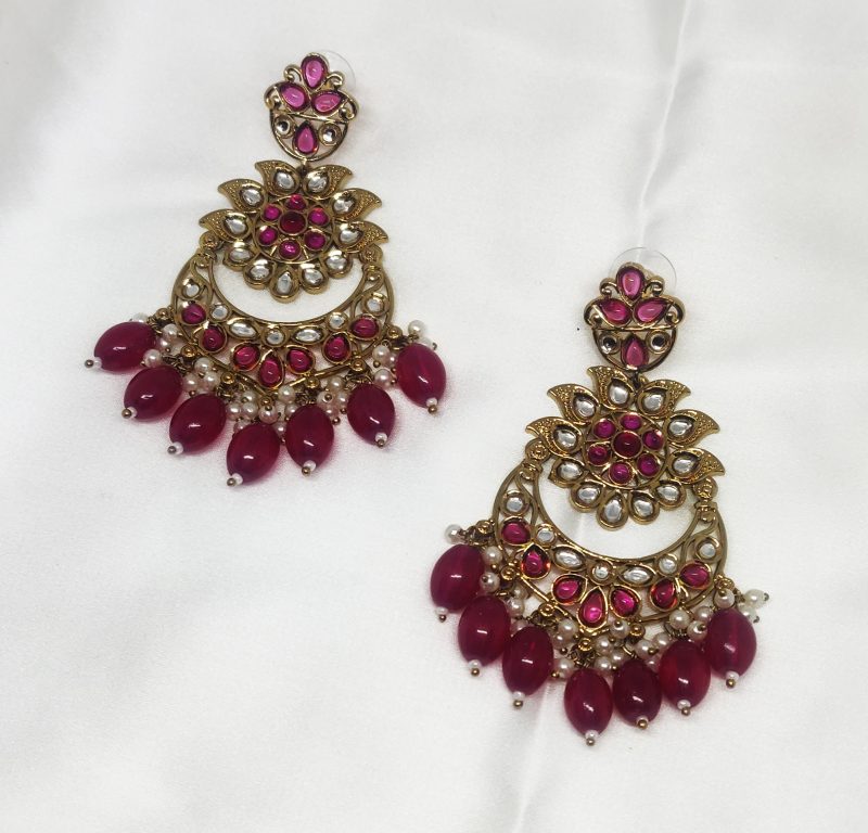 Golden Rani Pink Chandbali - Image 4