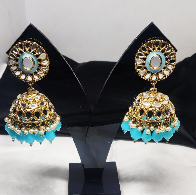 Golden Sky Blue Mirror Jhumki