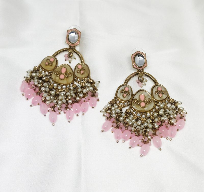 Golden Baby Pink Chandbali Earring