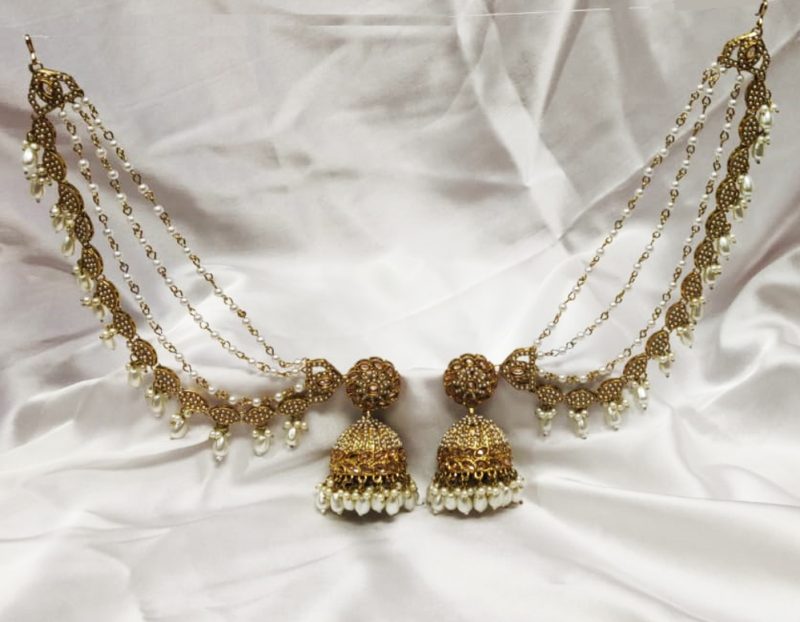 Golden White Bahubali Earrings