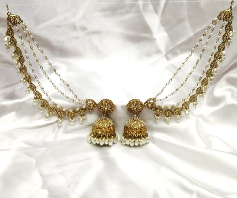 Golden White Bahubali Earrings - Image 3