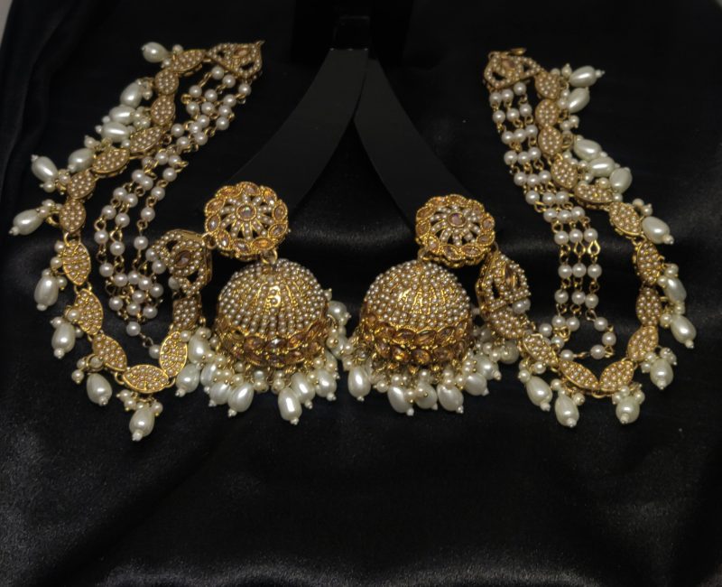 Golden White Bahubali Earrings - Image 4