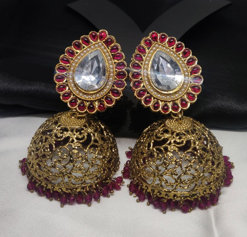 Golden Ruby Brass Jhumki - Image 2