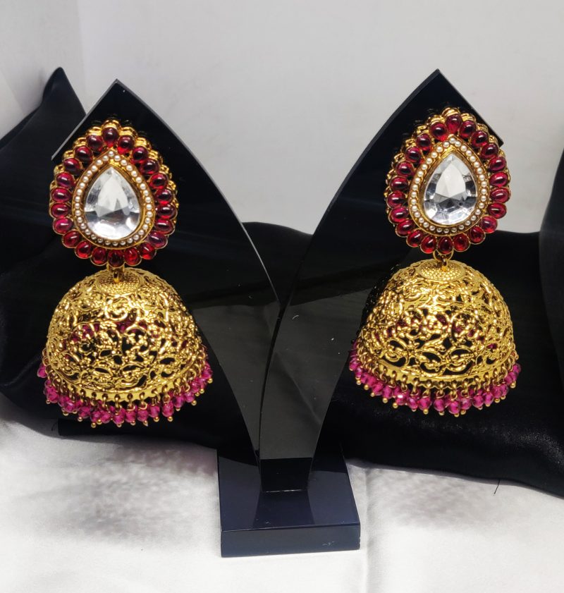 Golden Ruby Brass Jhumki - Image 4