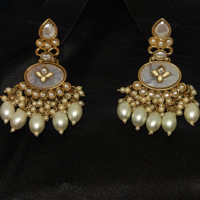 Golden White Marble Earring