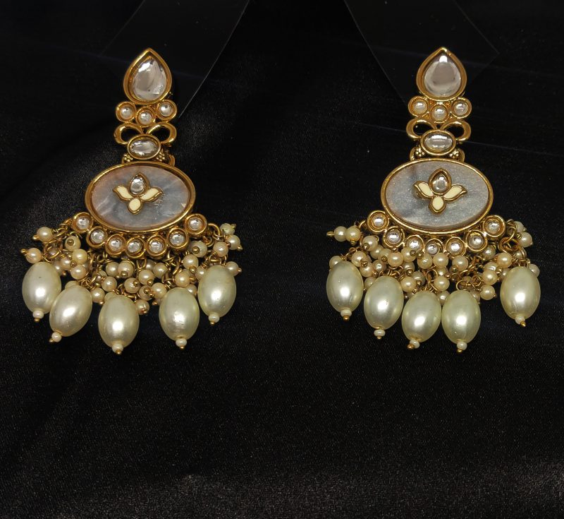 Golden White Marble Earring