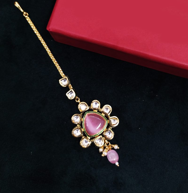 Pink Kundan Yasmin Maang Tikka